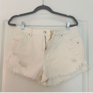 PacSun Cream Distressed Jean Shorts